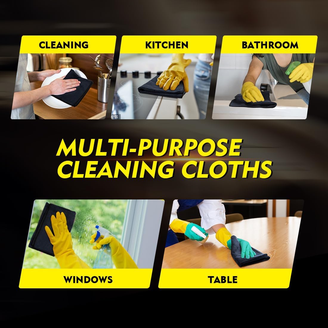 Yellow Microfiber Cleaning Cloths 12 Pack, 12.5 x 12.5 inch Microfiber Towel for Cars, Ultra Absorbent Car Washing Cloth, Lint Free Streak Free Cleaning Rags for Car, Kitchen, and Window