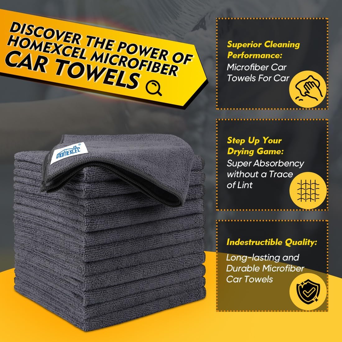 Yellow Microfiber Cleaning Cloths 12 Pack, 12.5 x 12.5 inch Microfiber Towel for Cars, Ultra Absorbent Car Washing Cloth, Lint Free Streak Free Cleaning Rags for Car, Kitchen, and Window