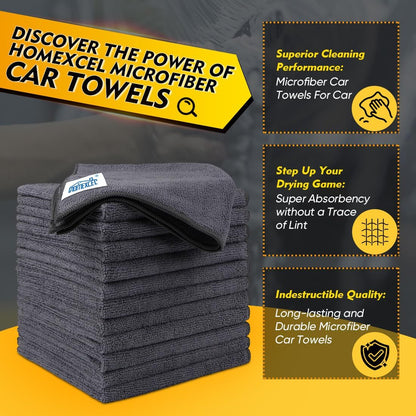 Yellow Microfiber Cleaning Cloths 12 Pack, 12.5 x 12.5 inch Microfiber Towel for Cars, Ultra Absorbent Car Washing Cloth, Lint Free Streak Free Cleaning Rags for Car, Kitchen, and Window