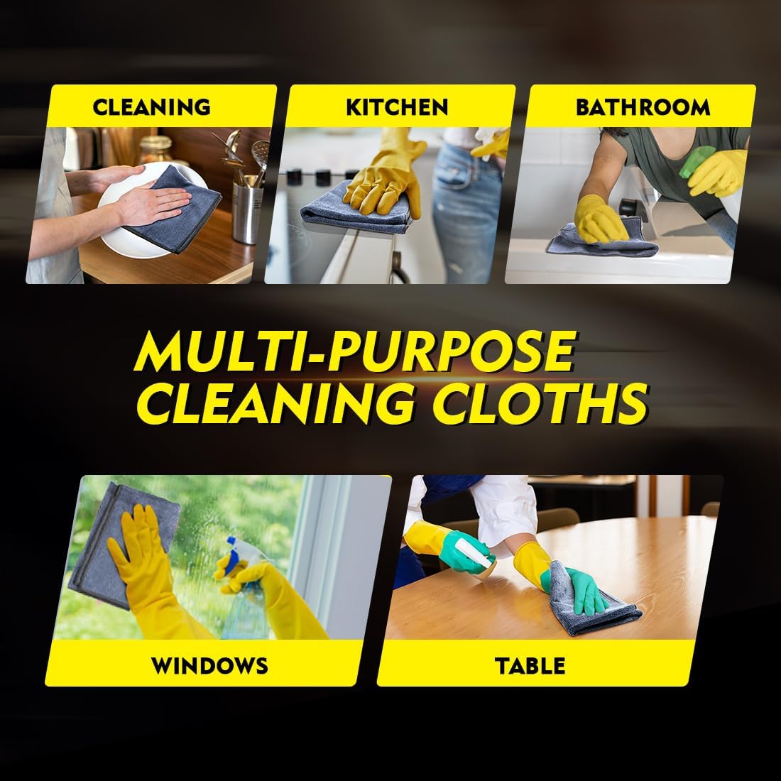 Yellow Microfiber Cleaning Cloths 12 Pack, 12.5 x 12.5 inch Microfiber Towel for Cars, Ultra Absorbent Car Washing Cloth, Lint Free Streak Free Cleaning Rags for Car, Kitchen, and Window