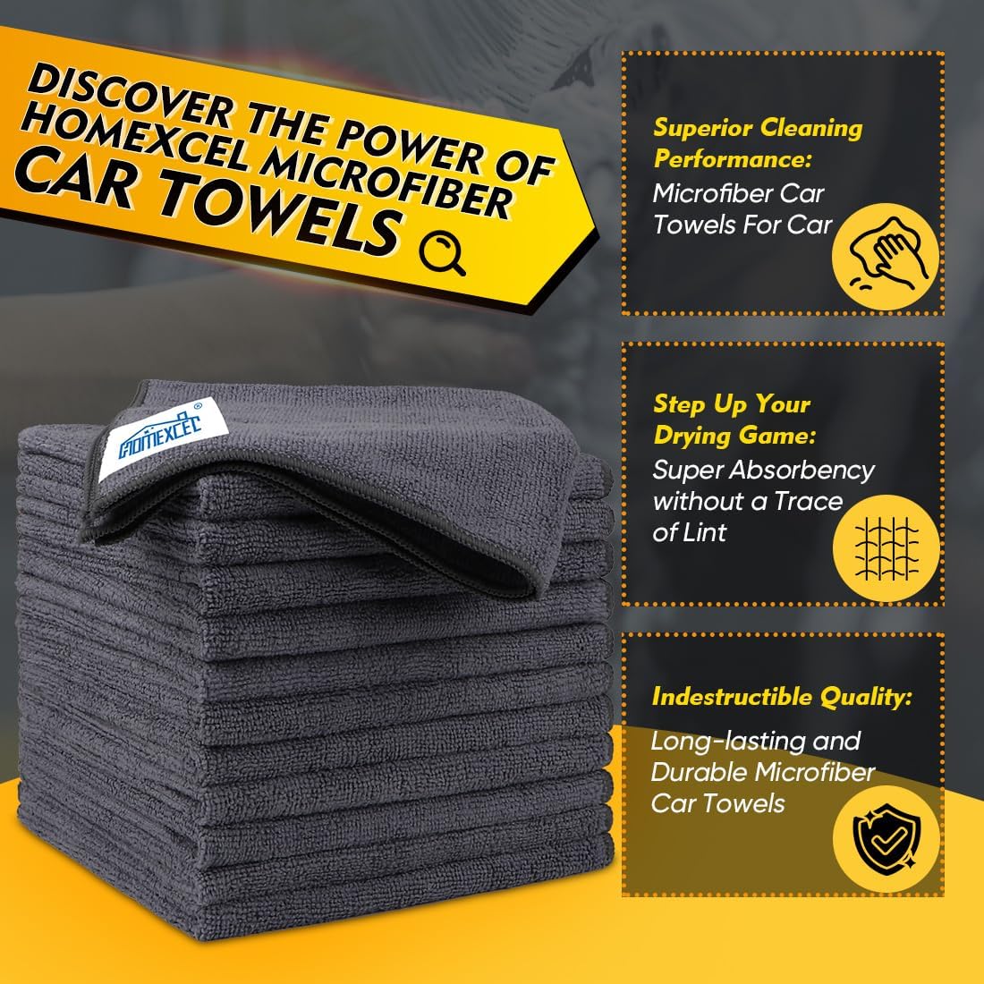 Yellow Microfiber Cleaning Cloths 12 Pack, 12.5 x 12.5 inch Microfiber Towel for Cars, Ultra Absorbent Car Washing Cloth, Lint Free Streak Free Cleaning Rags for Car, Kitchen, and Window