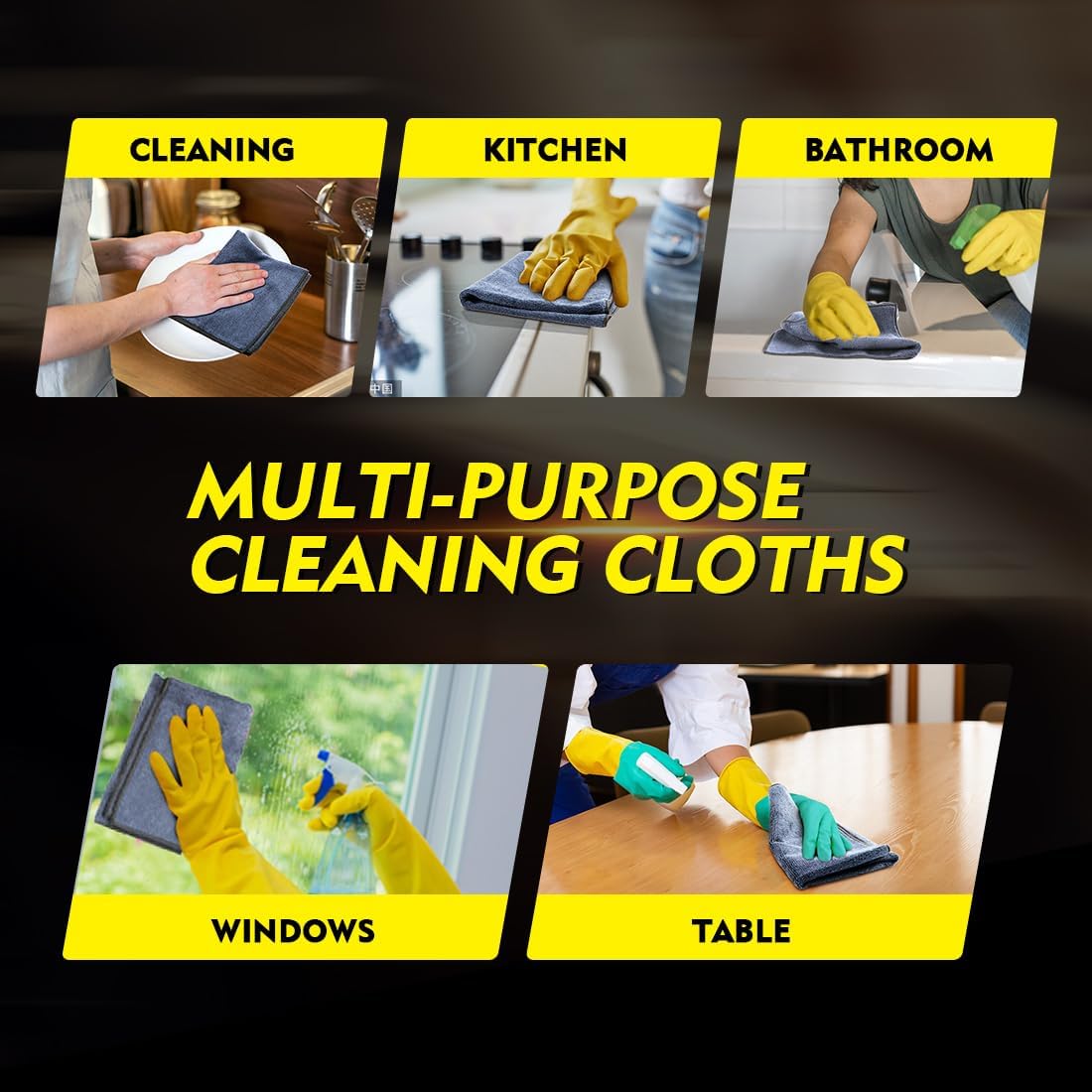 Yellow Microfiber Cleaning Cloths 12 Pack, 12.5 x 12.5 inch Microfiber Towel for Cars, Ultra Absorbent Car Washing Cloth, Lint Free Streak Free Cleaning Rags for Car, Kitchen, and Window