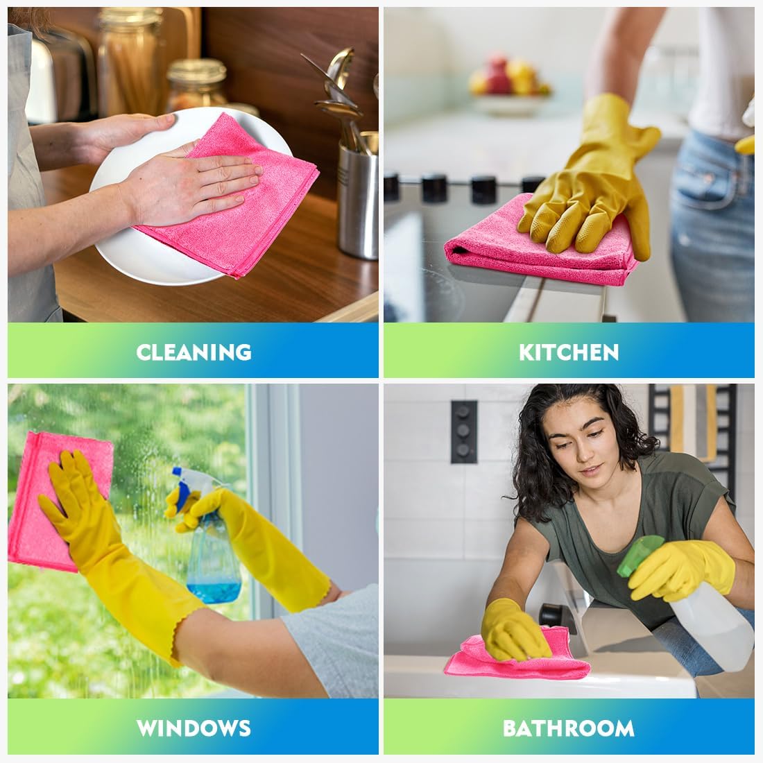 Yellow Microfiber Cleaning Cloths 12 Pack, 12.5 x 12.5 inch Microfiber Towel for Cars, Ultra Absorbent Car Washing Cloth, Lint Free Streak Free Cleaning Rags for Car, Kitchen, and Window