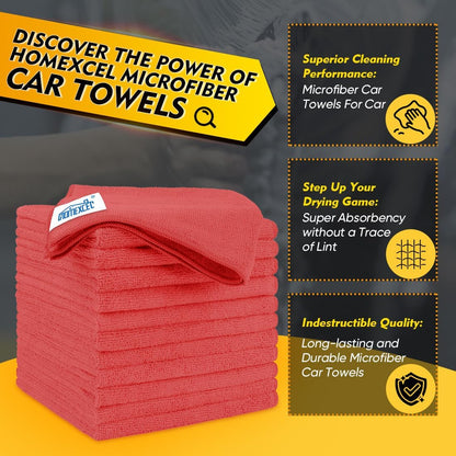 Yellow Microfiber Cleaning Cloths 12 Pack, 12.5 x 12.5 inch Microfiber Towel for Cars, Ultra Absorbent Car Washing Cloth, Lint Free Streak Free Cleaning Rags for Car, Kitchen, and Window