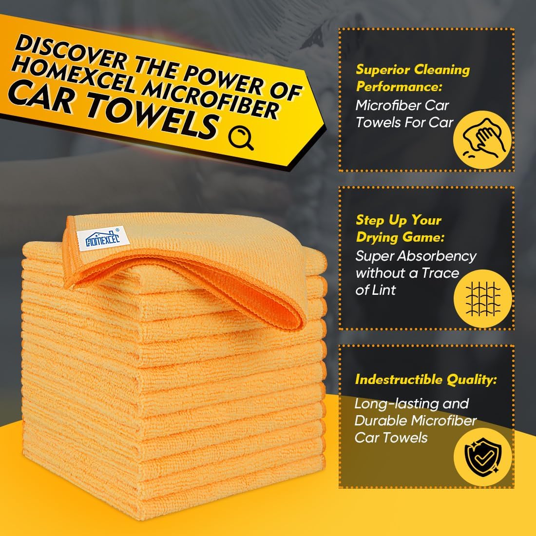 Yellow Microfiber Cleaning Cloths 12 Pack, 12.5 x 12.5 inch Microfiber Towel for Cars, Ultra Absorbent Car Washing Cloth, Lint Free Streak Free Cleaning Rags for Car, Kitchen, and Window