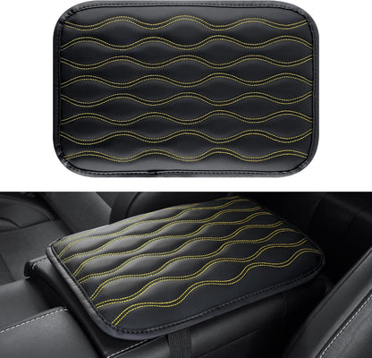 Auto Center Console Pad, Universal Waterproof Armrest Seat Box Cover, Car Interior Accessories, Leather Auto Armrest Cover Protector for Most Vehicle, SUV, Truck (Yellow-Line)
