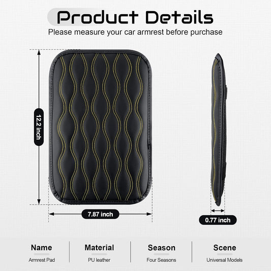 Auto Center Console Pad, Universal Waterproof Armrest Seat Box Cover, Car Interior Accessories, Leather Auto Armrest Cover Protector for Most Vehicle, SUV, Truck (Yellow-Line)
