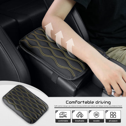 Auto Center Console Pad, Universal Waterproof Armrest Seat Box Cover, Car Interior Accessories, Leather Auto Armrest Cover Protector for Most Vehicle, SUV, Truck (Yellow-Line)