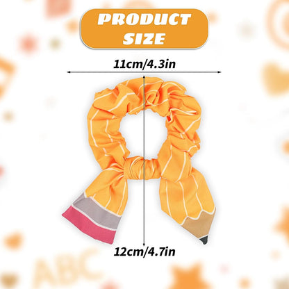Back to School Hair Ties Yellow Pencil Bow Hair Bands Stripe Pencil Hair Scrunchies Elastic Rubber Bands Ponytail Holders Hair Accessories for Women Girls First Day of School Party Favor 2Pcs