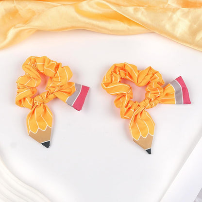 Back to School Hair Ties Yellow Pencil Bow Hair Bands Stripe Pencil Hair Scrunchies Elastic Rubber Bands Ponytail Holders Hair Accessories for Women Girls First Day of School Party Favor 2Pcs