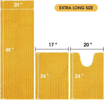 Upgrade Extra Large Gold Bathroom Rug Set 3 Pieces Ultra Soft, Thick Absorbent Bath Mats, Non Slip Chenille Toilet Mat for Bathroom, Bedroom, Kitchen, Yellow