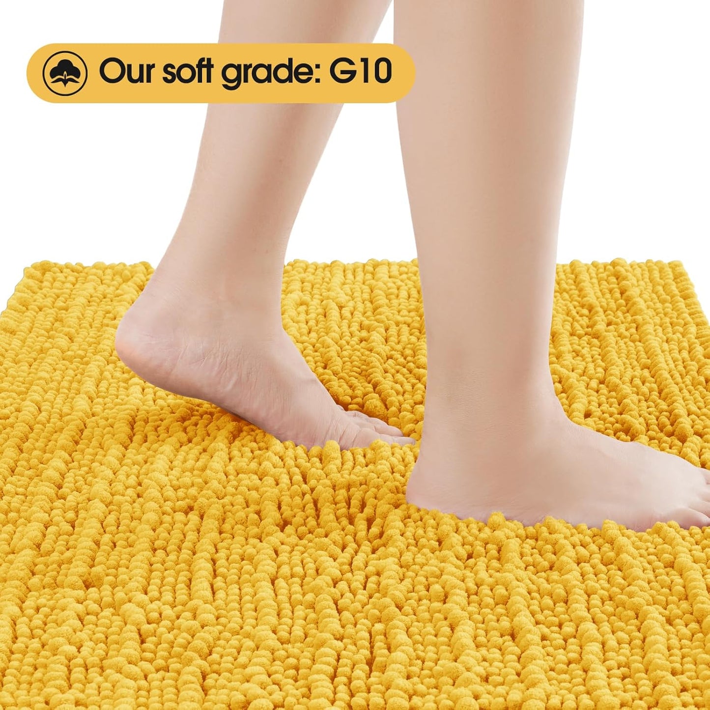 Upgrade Extra Large Gold Bathroom Rug Set 3 Pieces Ultra Soft, Thick Absorbent Bath Mats, Non Slip Chenille Toilet Mat for Bathroom, Bedroom, Kitchen, Yellow