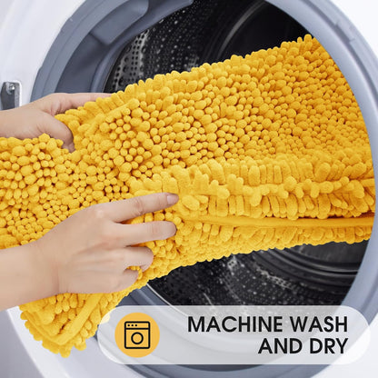 Upgrade Extra Large Gold Bathroom Rug Set 3 Pieces Ultra Soft, Thick Absorbent Bath Mats, Non Slip Chenille Toilet Mat for Bathroom, Bedroom, Kitchen, Yellow