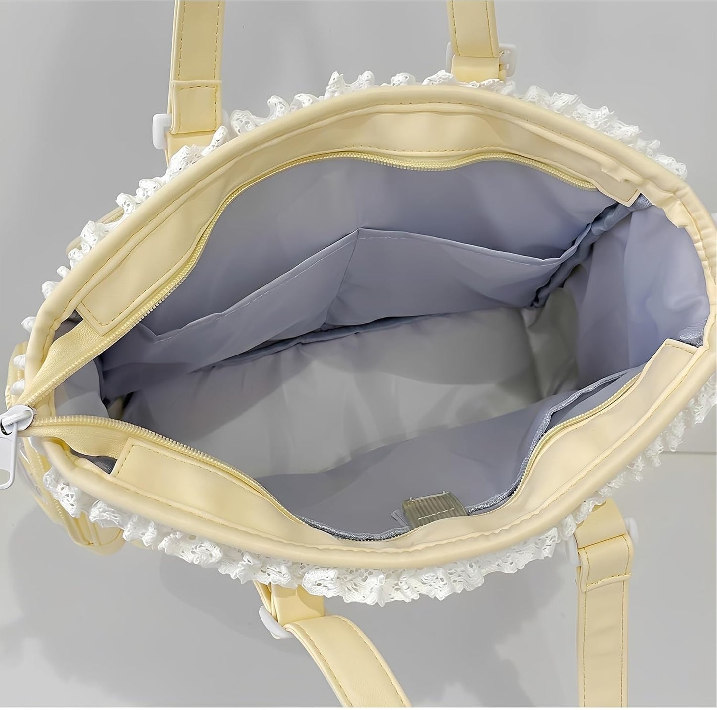 Kawaii Ita Tote Crossbody Bag with Insert Anime Pin Display,Yellow | Large Lace Clear Window Pin Collect Bag, Ruffle Ita Bag with Mesh Texture Insert for Cosplay Lolita, (No Pins)