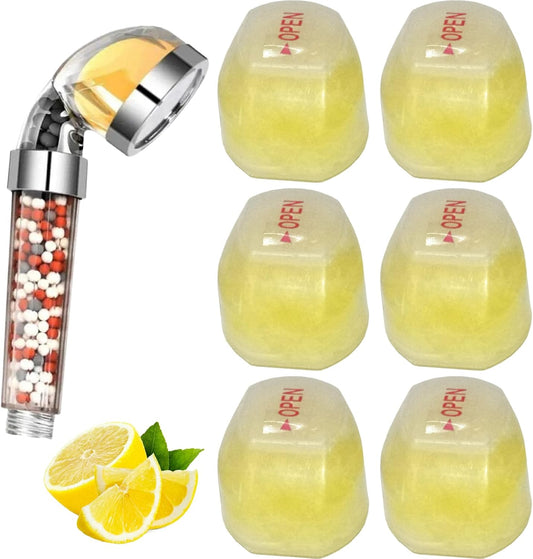 Shower Head Filter, 6PCS Vitamin C Shower Filter, Lemon Flavor Balm Vitamin C Infused Head Filters Soften Hard Water, Helps Dry Skin
