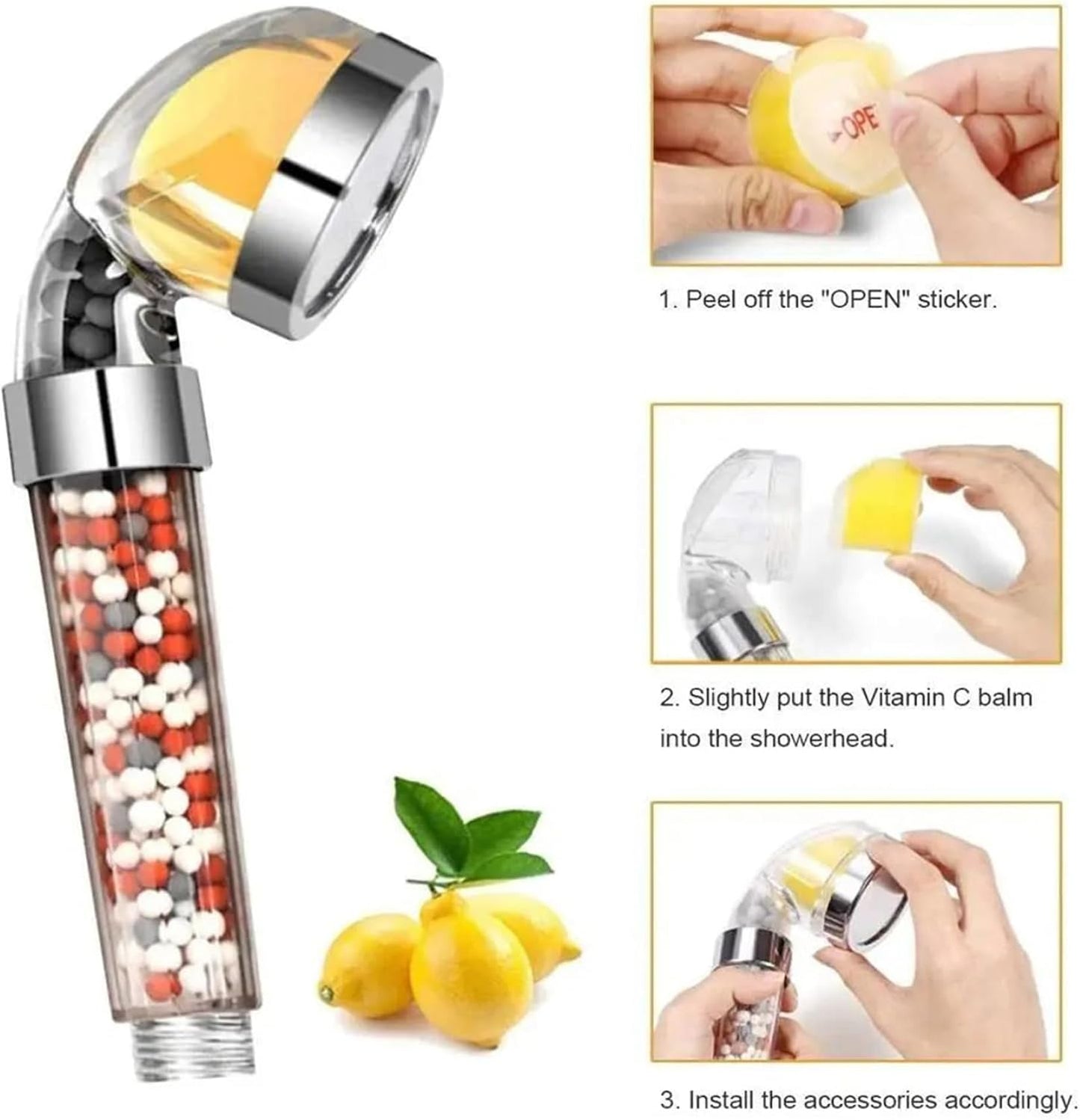 Shower Head Filter, 6PCS Vitamin C Shower Filter, Lemon Flavor Balm Vitamin C Infused Head Filters Soften Hard Water, Helps Dry Skin