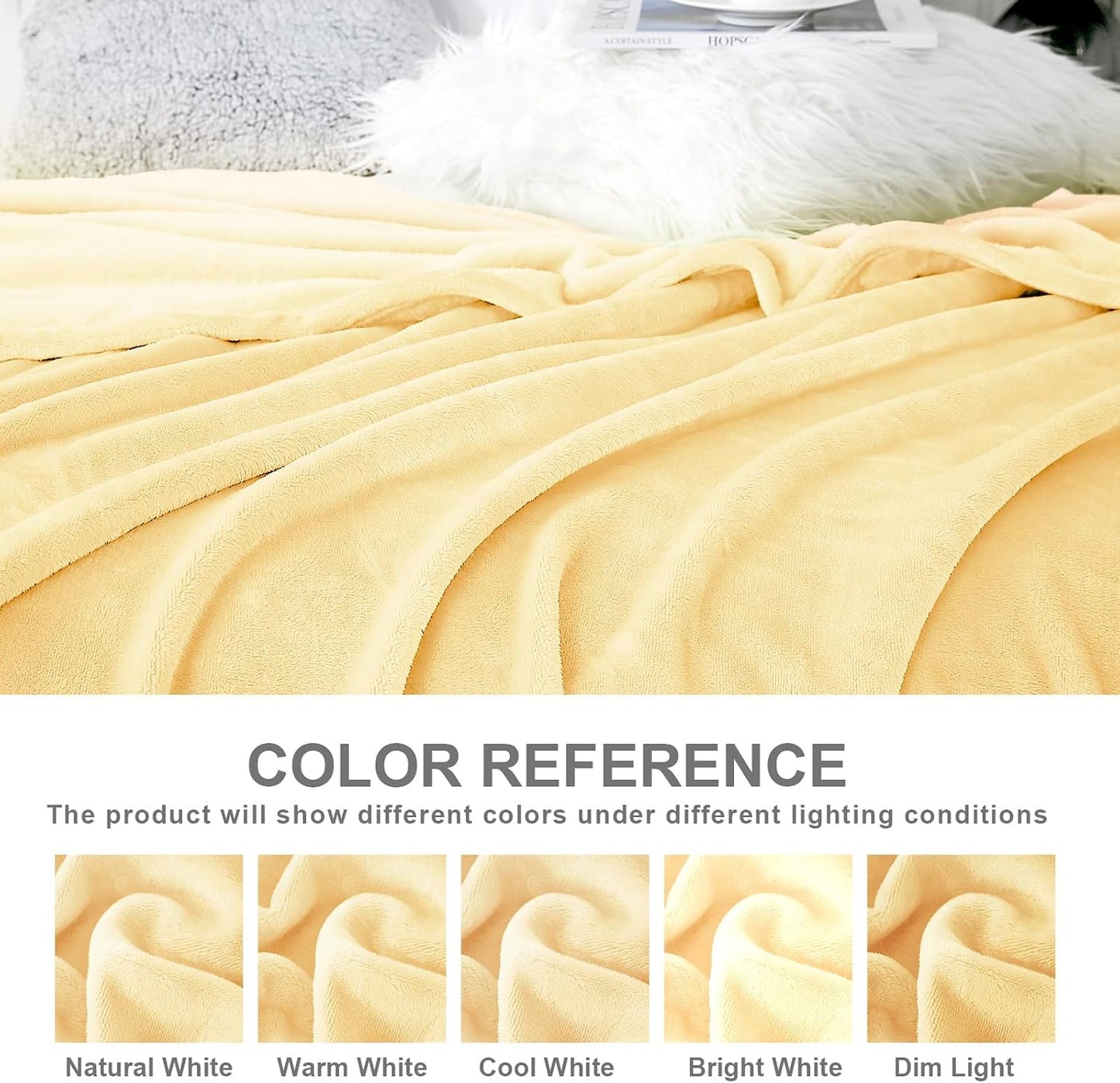 Throw Bright Yellow Fleece Blanket, Soft Flannel Bed Blanket | Fuzzy Cozy Blanket 50x60 Inches, Multi-use for Bed, Sofa, Couch, Travel, Camping, All Season Warm Lightweight Cover