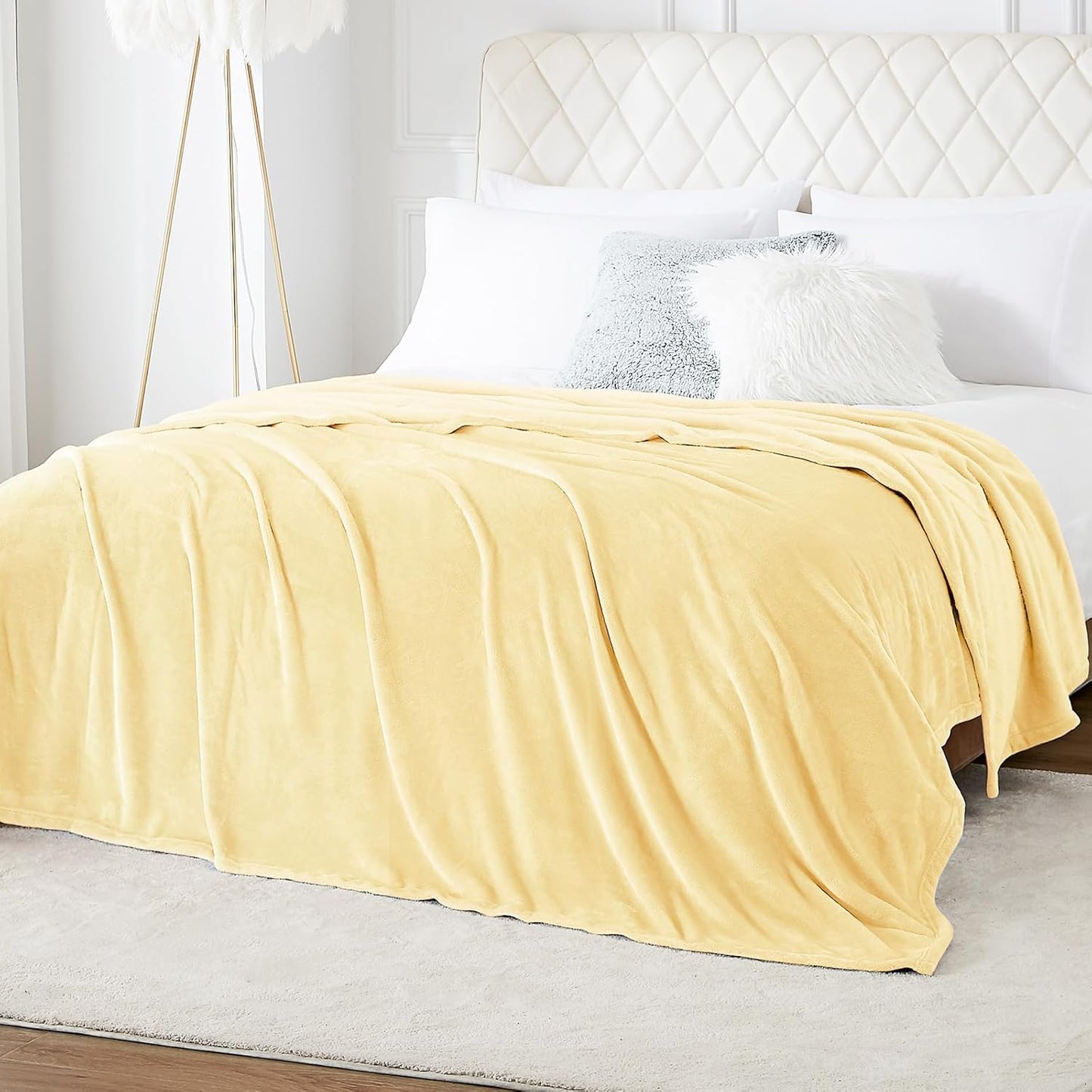 Throw Bright Yellow Fleece Blanket, Soft Flannel Bed Blanket | Fuzzy Cozy Blanket 50x60 Inches, Multi-use for Bed, Sofa, Couch, Travel, Camping, All Season Warm Lightweight Cover
