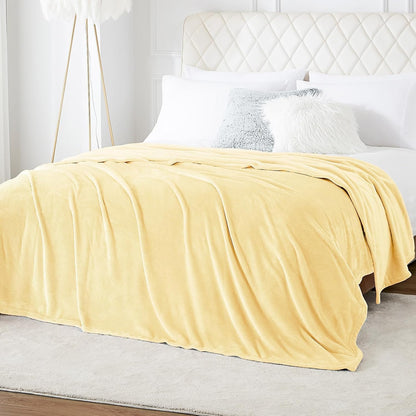 Throw Bright Yellow Fleece Blanket, Soft Flannel Bed Blanket | Fuzzy Cozy Blanket 50x60 Inches, Multi-use for Bed, Sofa, Couch, Travel, Camping, All Season Warm Lightweight Cover