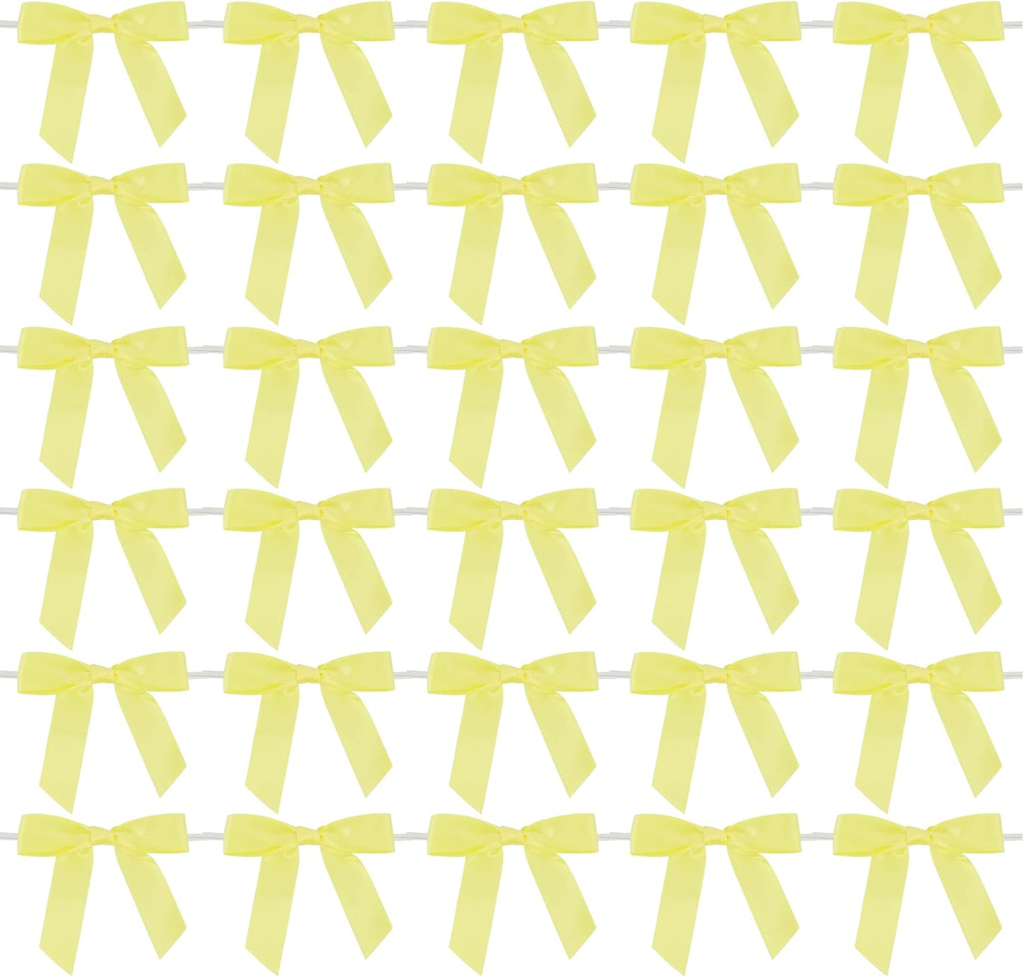 Yellow Bows 2.5" Satin Bows with Twist Tie Premade Craft Bows for Treat Bags Cake Pop Gift Wrapping Basket Wedding Favors Cookie Candy Bagging Baby Shower - 50 Counts