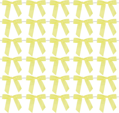 Yellow Bows 2.5" Satin Bows with Twist Tie Premade Craft Bows for Treat Bags Cake Pop Gift Wrapping Basket Wedding Favors Cookie Candy Bagging Baby Shower - 50 Counts