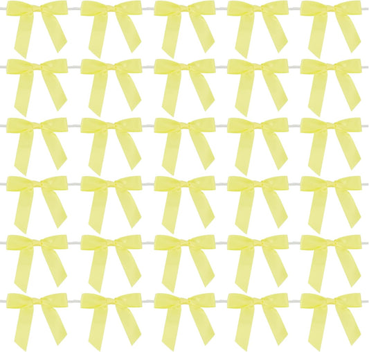 Yellow Bows 2.5" Satin Bows with Twist Tie Premade Craft Bows for Treat Bags Cake Pop Gift Wrapping Basket Wedding Favors Cookie Candy Bagging Baby Shower - 50 Counts