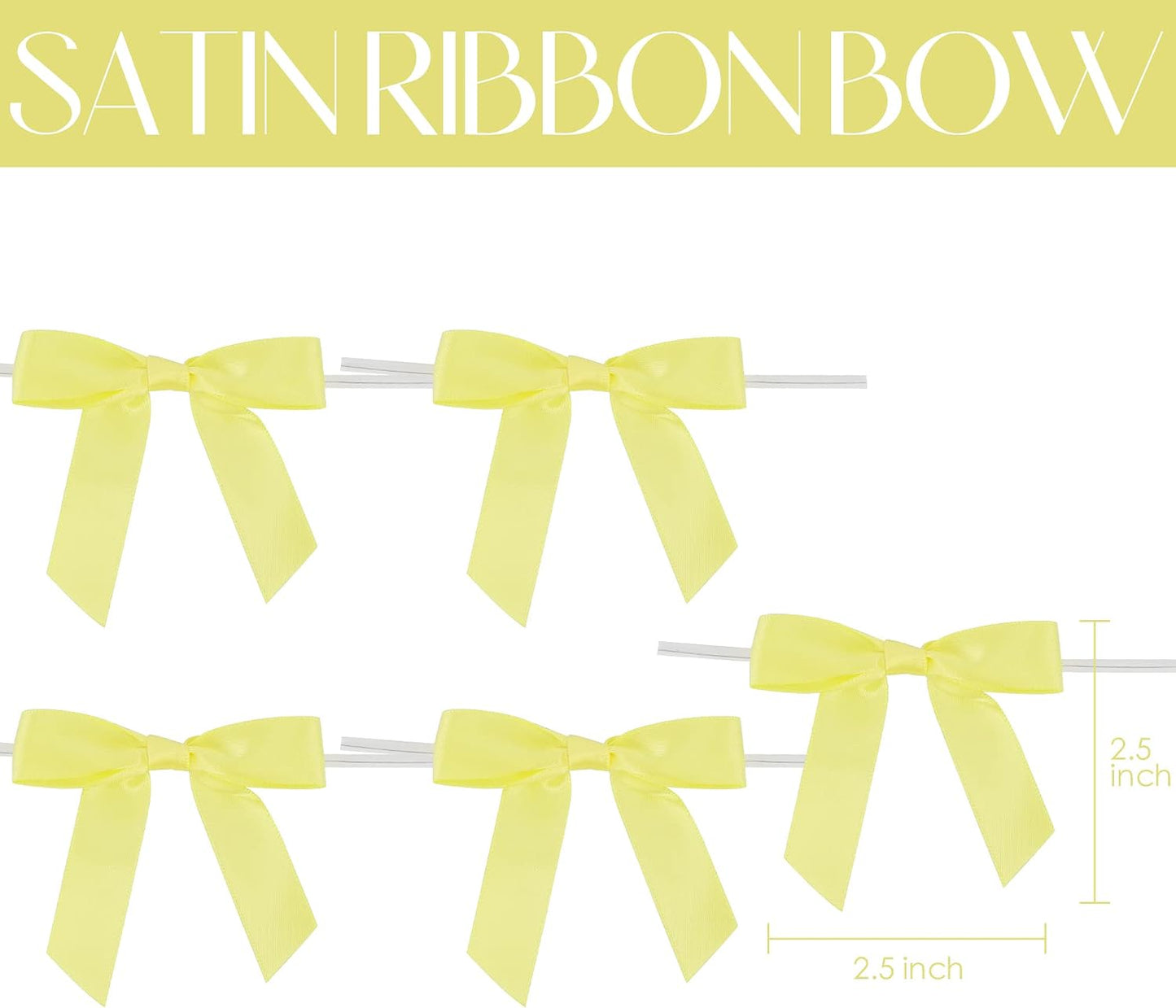 Yellow Bows 2.5" Satin Bows with Twist Tie Premade Craft Bows for Treat Bags Cake Pop Gift Wrapping Basket Wedding Favors Cookie Candy Bagging Baby Shower - 50 Counts