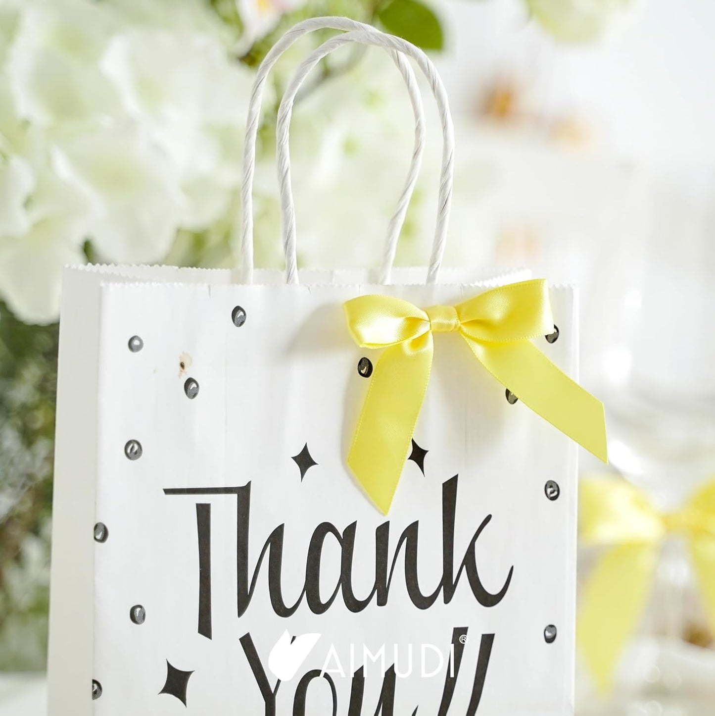Yellow Bows 2.5" Satin Bows with Twist Tie Premade Craft Bows for Treat Bags Cake Pop Gift Wrapping Basket Wedding Favors Cookie Candy Bagging Baby Shower - 50 Counts
