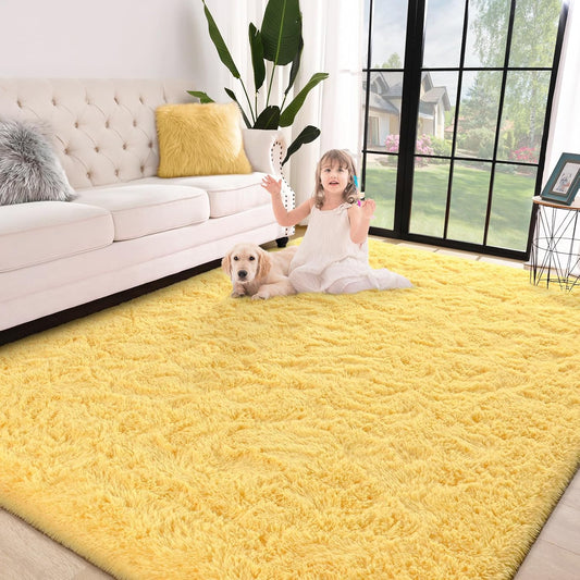 Super Soft Shaggy Rug for Bedroom, 5x8 Feet Fluffy Carpet for Living Room, Fuzzy Indoor Plush Area Rug for Home Decor, Furry Floor Rugs for Dorm, Kids Nursery Rug for Girls, Yellow