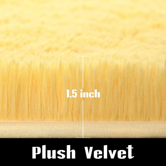 Super Soft Shaggy Rug for Bedroom, 5x8 Feet Fluffy Carpet for Living Room, Fuzzy Indoor Plush Area Rug for Home Decor, Furry Floor Rugs for Dorm, Kids Nursery Rug for Girls, Yellow
