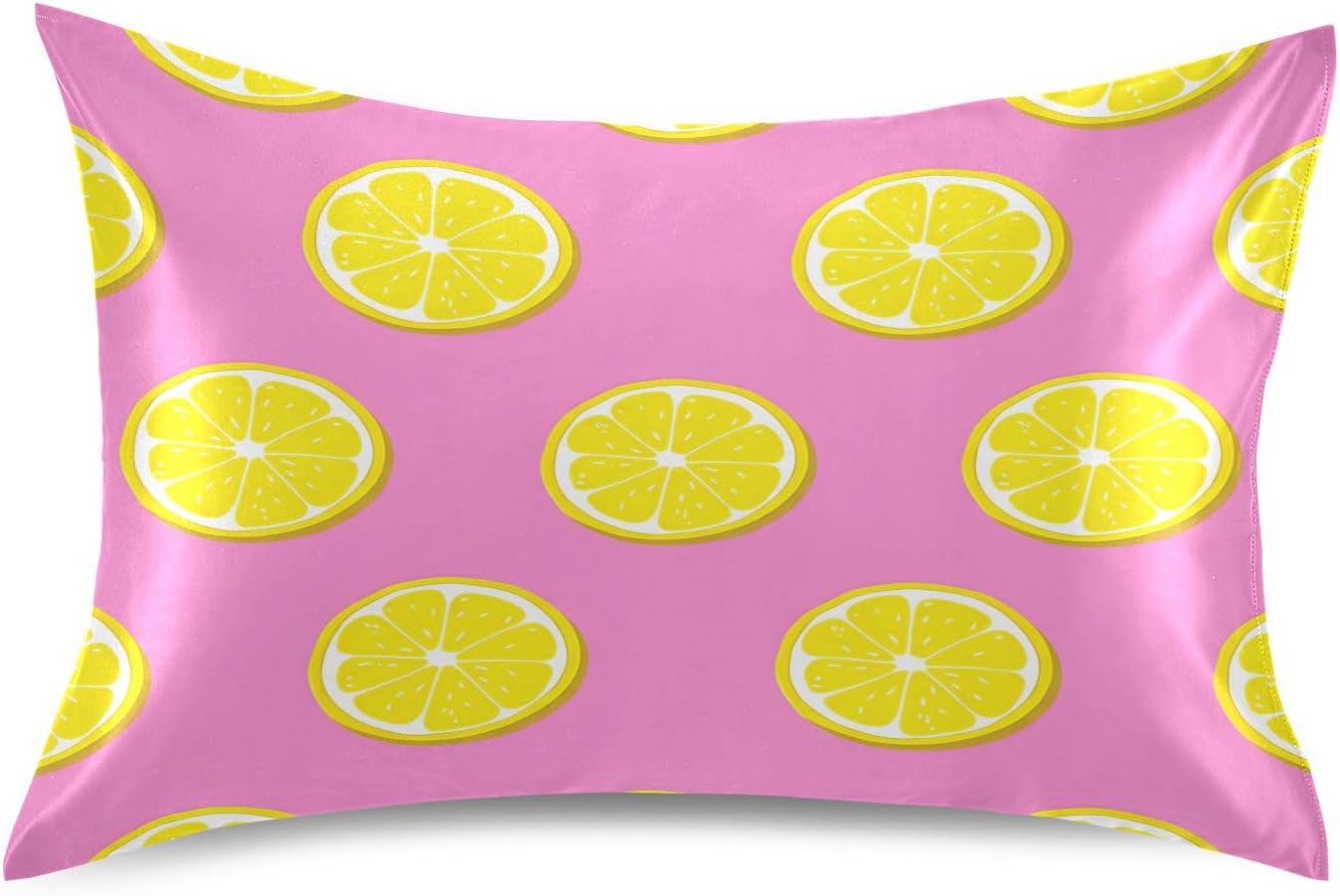Yellow Lemon Slices Satin Pillowcase, Softer Than Silk Pillow Cases - Smooth Cooling Satin Pillow Cover with Envelope Closure, Standard Size (20"x26")