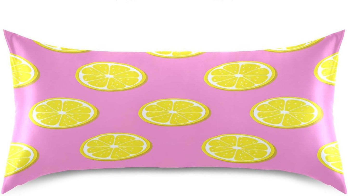 Yellow Lemon Slices Satin Pillowcase, Softer Than Silk Pillow Cases - Smooth Cooling Satin Pillow Cover with Envelope Closure, Standard Size (20"x26")
