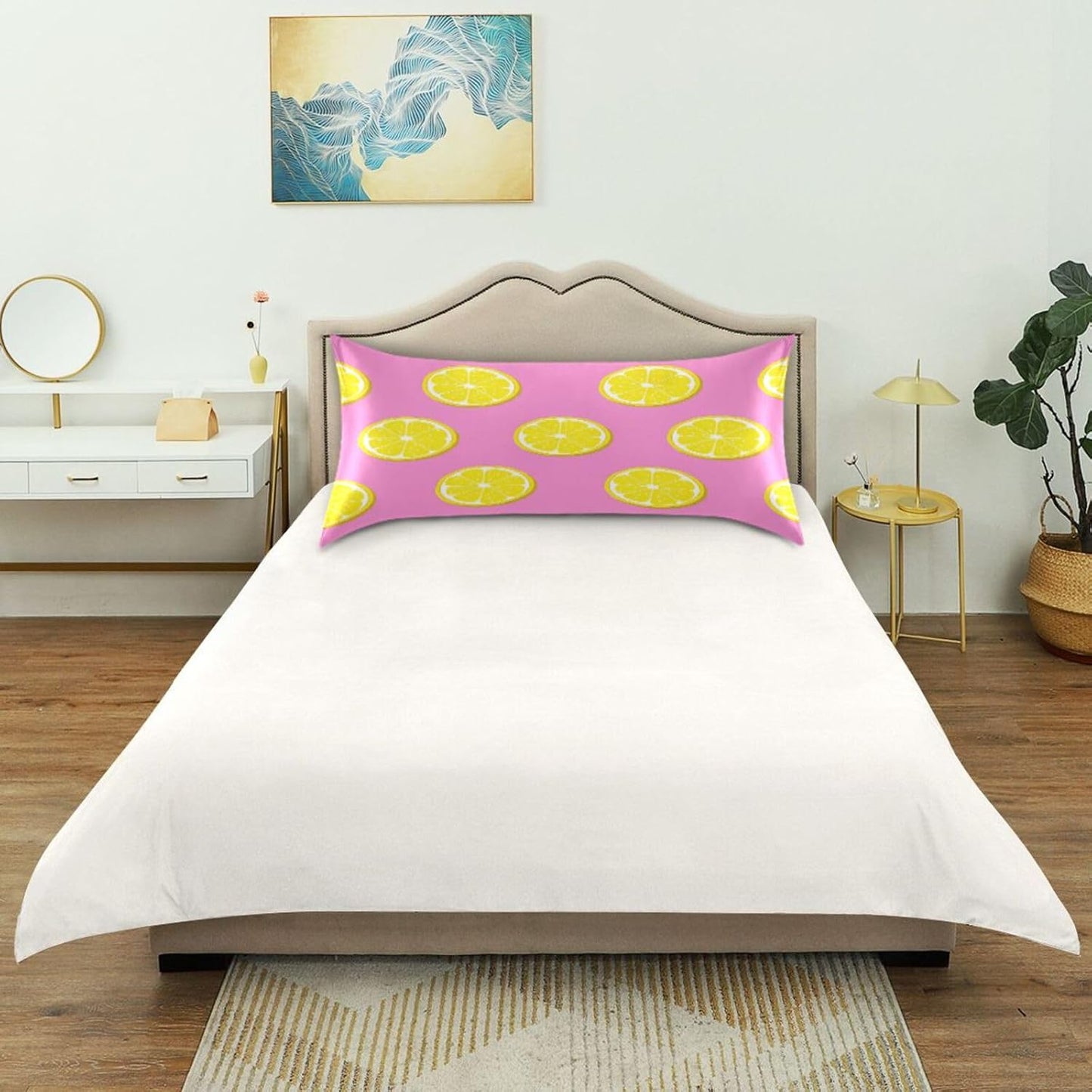 Yellow Lemon Slices Satin Pillowcase, Softer Than Silk Pillow Cases - Smooth Cooling Satin Pillow Cover with Envelope Closure, Standard Size (20"x26")