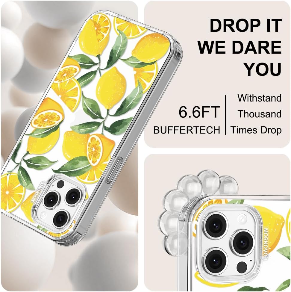 Case for iPhone 13 Pro Max, [Buffertech 6.6ft Military-Grade Drop Protection] [Anti Peel Off Tech] Clear TPU Bumper Phone Case Cover Design - Lemon