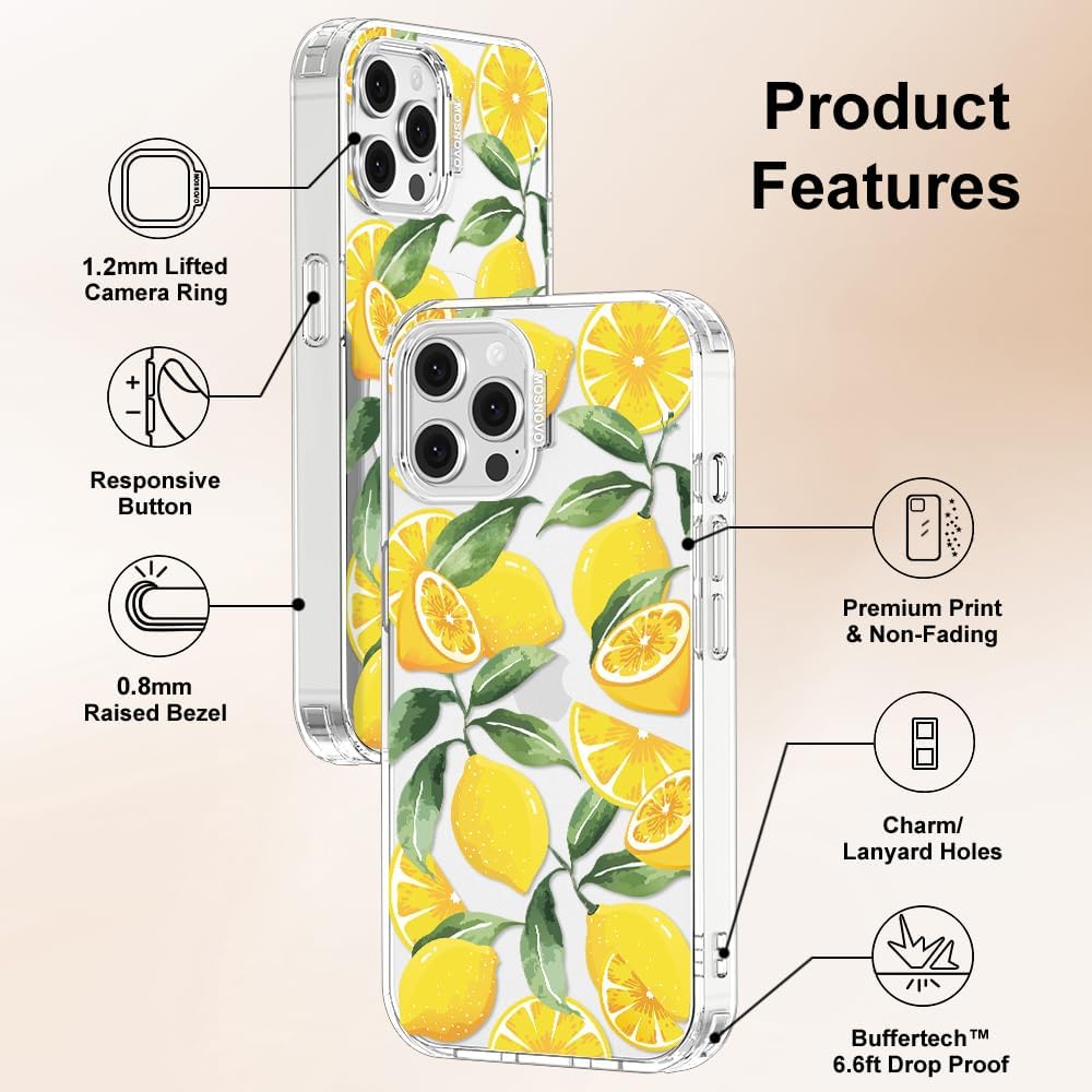 Case for iPhone 13 Pro Max, [Buffertech 6.6ft Military-Grade Drop Protection] [Anti Peel Off Tech] Clear TPU Bumper Phone Case Cover Design - Lemon
