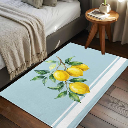 Rectangle Area Rug for Living Room Watercolor Yellow Lemon Leaves Soft Non Slip Carpet Low Pile Rugs, Summer Fruit on Light Blue Large Warm Washable Throw Rug for Bedroom Dining Room Dorm 2x3ft