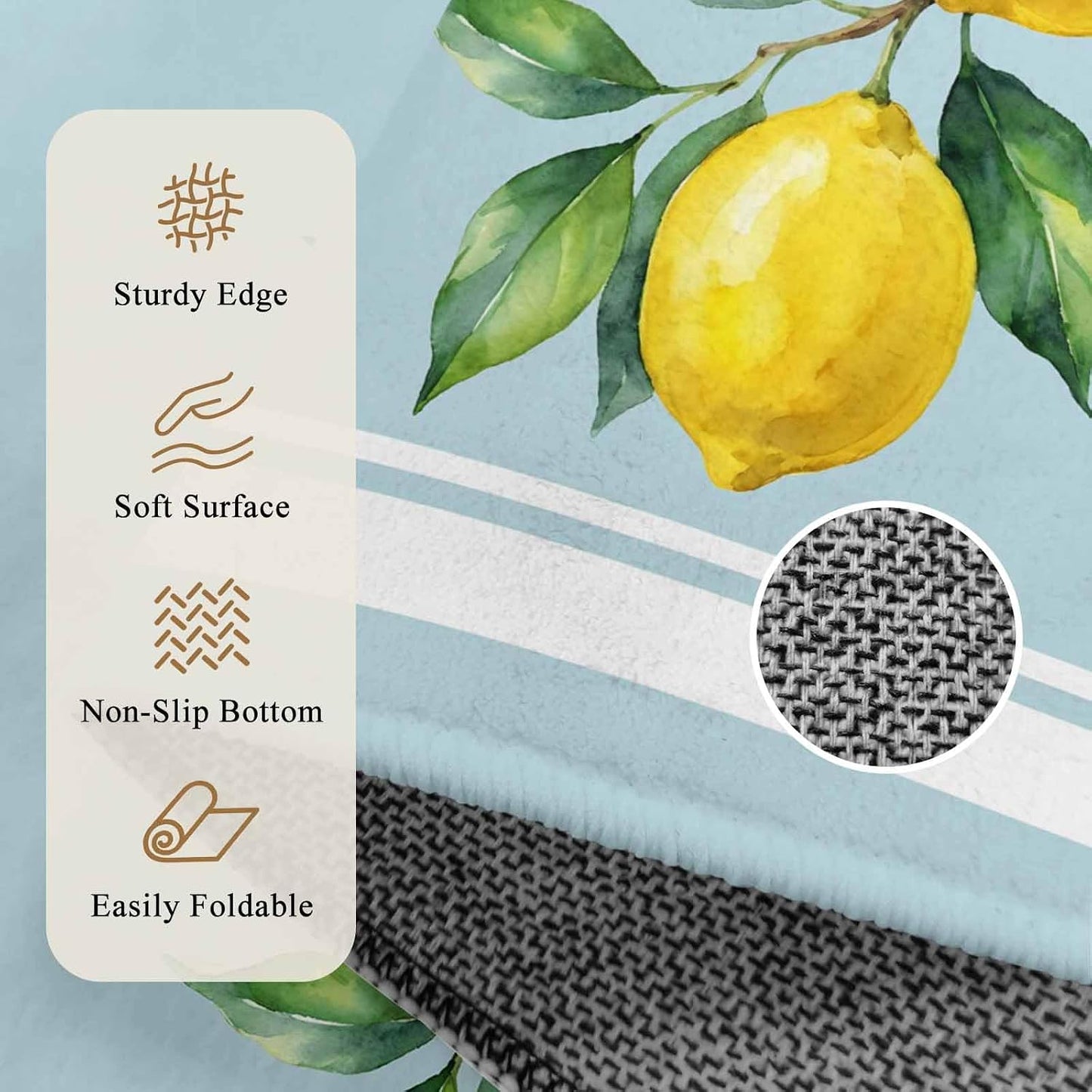 Rectangle Area Rug for Living Room Watercolor Yellow Lemon Leaves Soft Non Slip Carpet Low Pile Rugs, Summer Fruit on Light Blue Large Warm Washable Throw Rug for Bedroom Dining Room Dorm 2x3ft