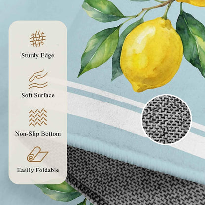 Rectangle Area Rug for Living Room Watercolor Yellow Lemon Leaves Soft Non Slip Carpet Low Pile Rugs, Summer Fruit on Light Blue Large Warm Washable Throw Rug for Bedroom Dining Room Dorm 2x3ft