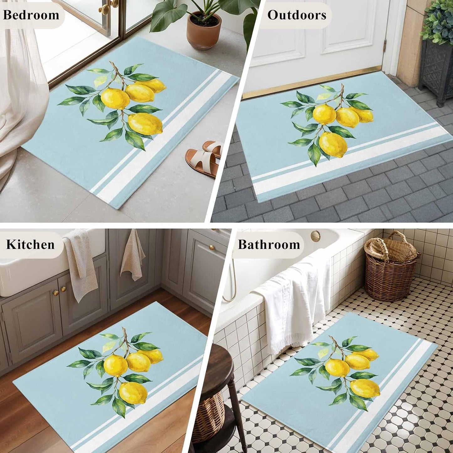 Rectangle Area Rug for Living Room Watercolor Yellow Lemon Leaves Soft Non Slip Carpet Low Pile Rugs, Summer Fruit on Light Blue Large Warm Washable Throw Rug for Bedroom Dining Room Dorm 2x3ft