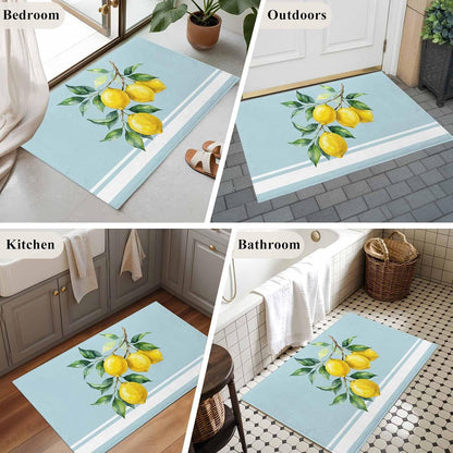 Rectangle Area Rug for Living Room Watercolor Yellow Lemon Leaves Soft Non Slip Carpet Low Pile Rugs, Summer Fruit on Light Blue Large Warm Washable Throw Rug for Bedroom Dining Room Dorm 2x3ft