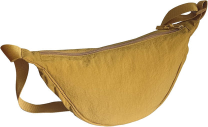 Crescent Bag for Women Men Small Nylon Crossbody Lightweight Shoulder Purse Travel Waist Bag (Yellow)