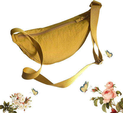 Crescent Bag for Women Men Small Nylon Crossbody Lightweight Shoulder Purse Travel Waist Bag (Yellow)