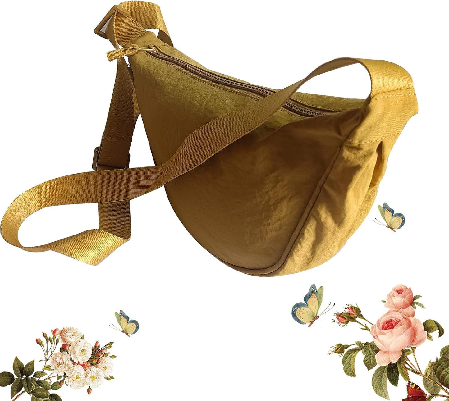 Crescent Bag for Women Men Small Nylon Crossbody Lightweight Shoulder Purse Travel Waist Bag (Yellow)