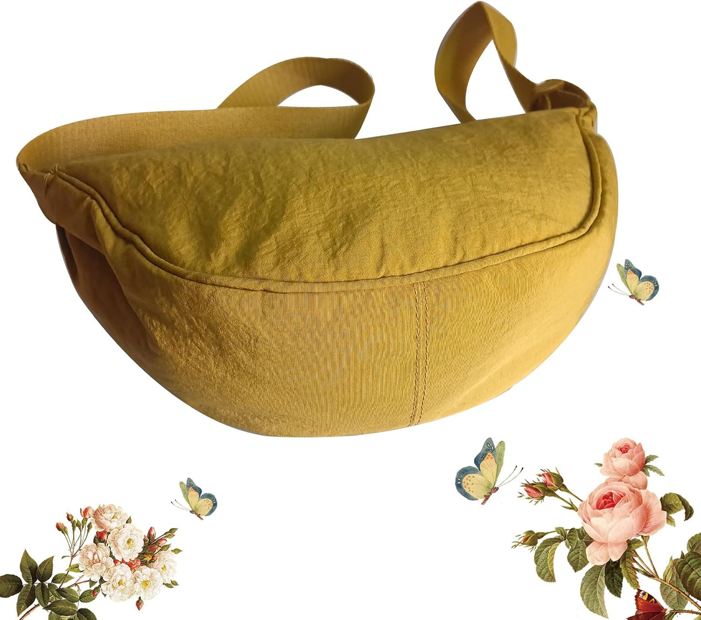 Crescent Bag for Women Men Small Nylon Crossbody Lightweight Shoulder Purse Travel Waist Bag (Yellow)
