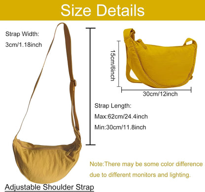 Crescent Bag for Women Men Small Nylon Crossbody Lightweight Shoulder Purse Travel Waist Bag (Yellow)