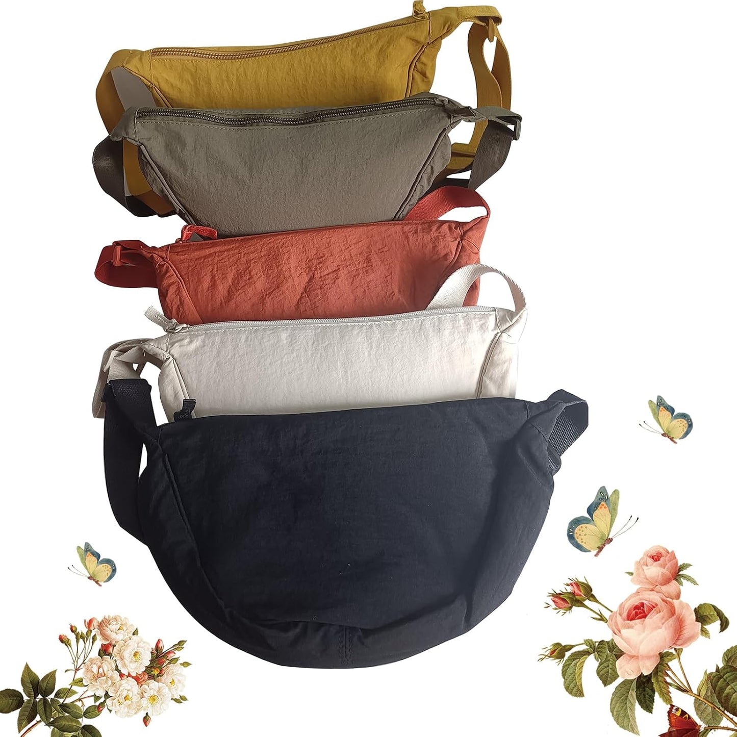 Crescent Bag for Women Men Small Nylon Crossbody Lightweight Shoulder Purse Travel Waist Bag (Yellow)
