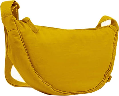 Crescent Bag for Women Men Small Nylon Crossbody Lightweight Shoulder Purse Travel Waist Bag (Yellow)