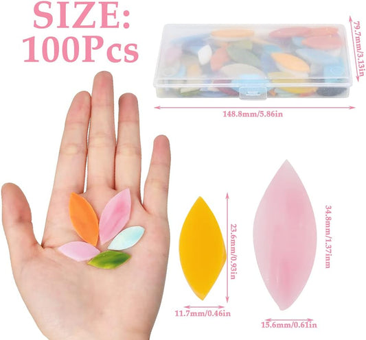 BUYGOO 100Pcs Mosaic Tiles, Mixed Color Mosaic Glass Pieces with Organizing Container, Hand-Cut Stained Glass Flower Leaves Tiles for Home Decoration Crafts Supply - Assorted Size&Colors