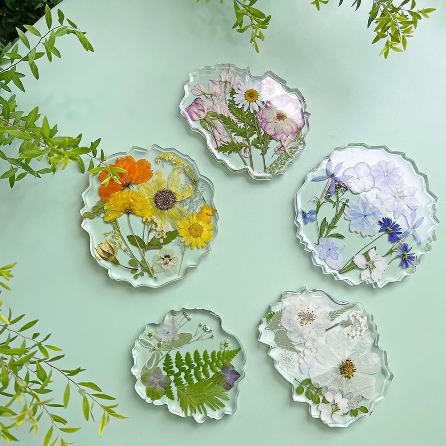 33 PCS Dried Pressed Flowers for Resin, Real Pressed Flowers Dry Leaves Kit Natural Dried Pressed Leaves for Art Crafts Resin Scrapbook Supplies Soap Candle DIY, Yellow