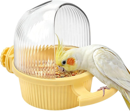 No Mess Bird Feeder for Cage Parrot Seed Food Water Bowl (Yellow) | No mess, with dispenser, multifunctional, large capacity, for parrot/quaker/lory/conure/cockatiel/senegal parrot/caique